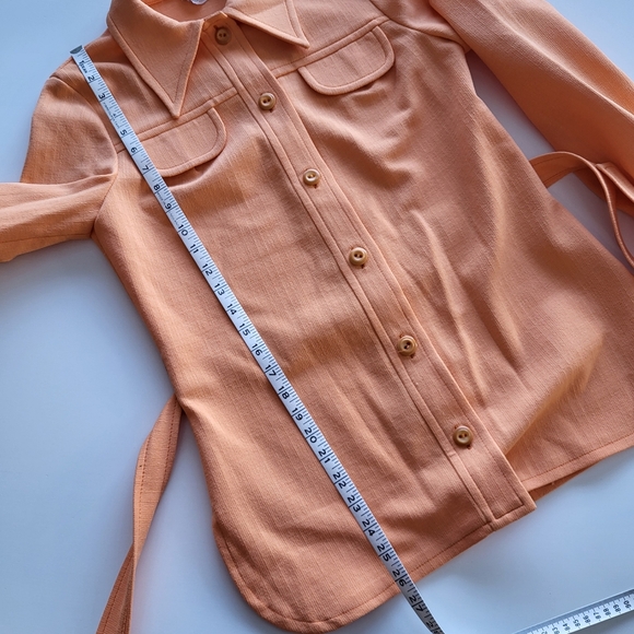 Vintage 1970s Orange Groovy Belted Jacket Shacket Lightweight - Picture 10 of 12